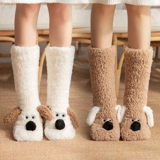 Cute Cartoon Dog Floor Socks Winter Warm Non-slip