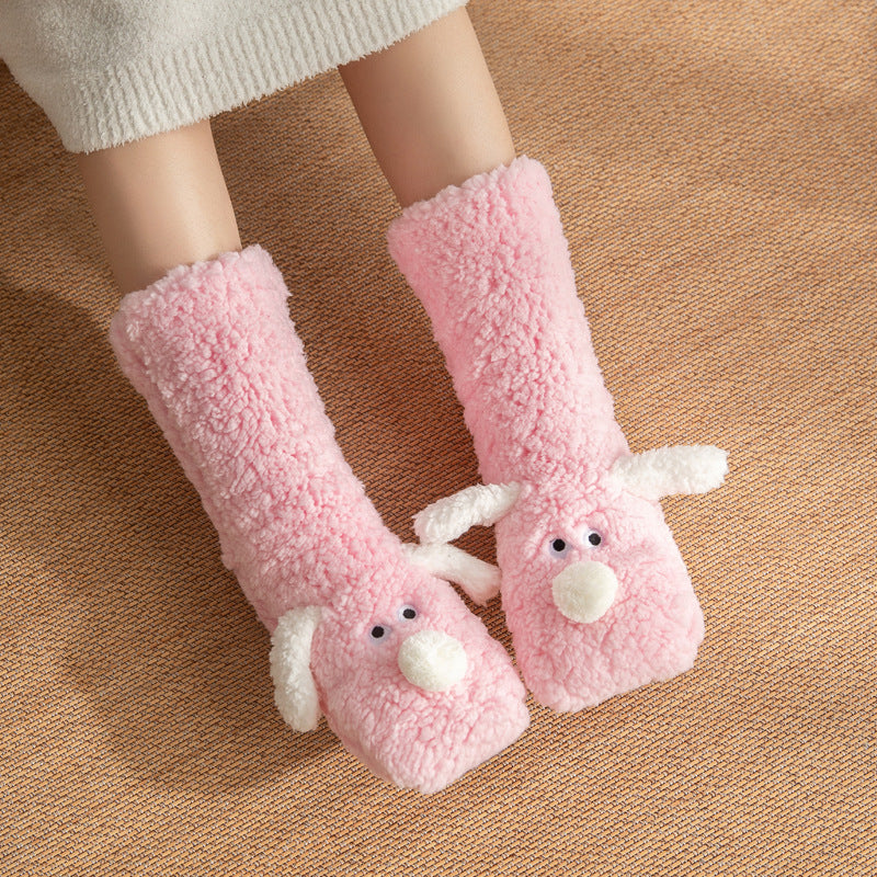 Cute Cartoon Dog Floor Socks Winter Warm Non-slip