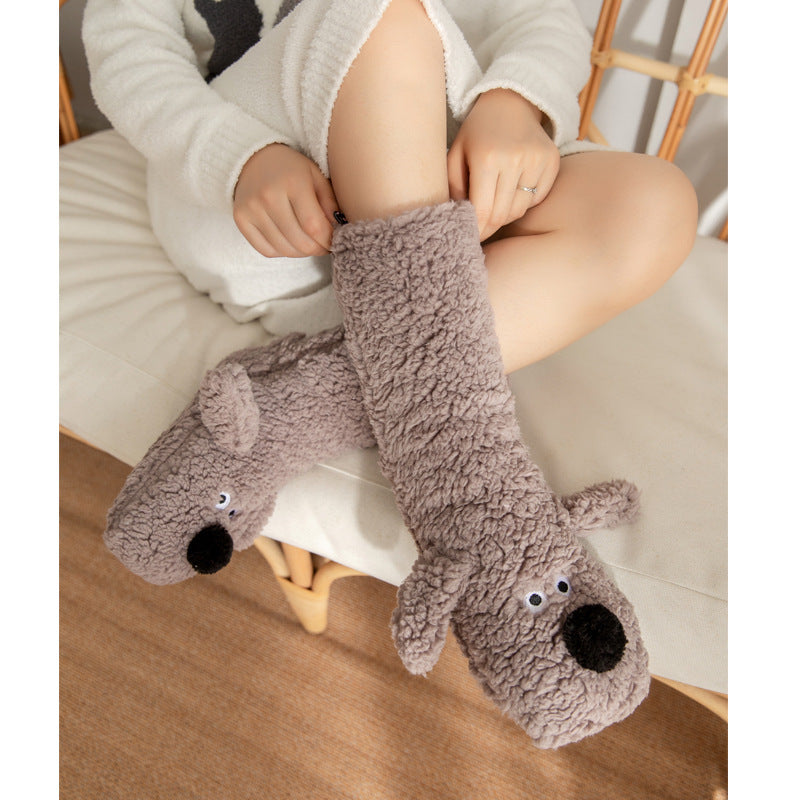 Cute Cartoon Dog Floor Socks Winter Warm Non-slip