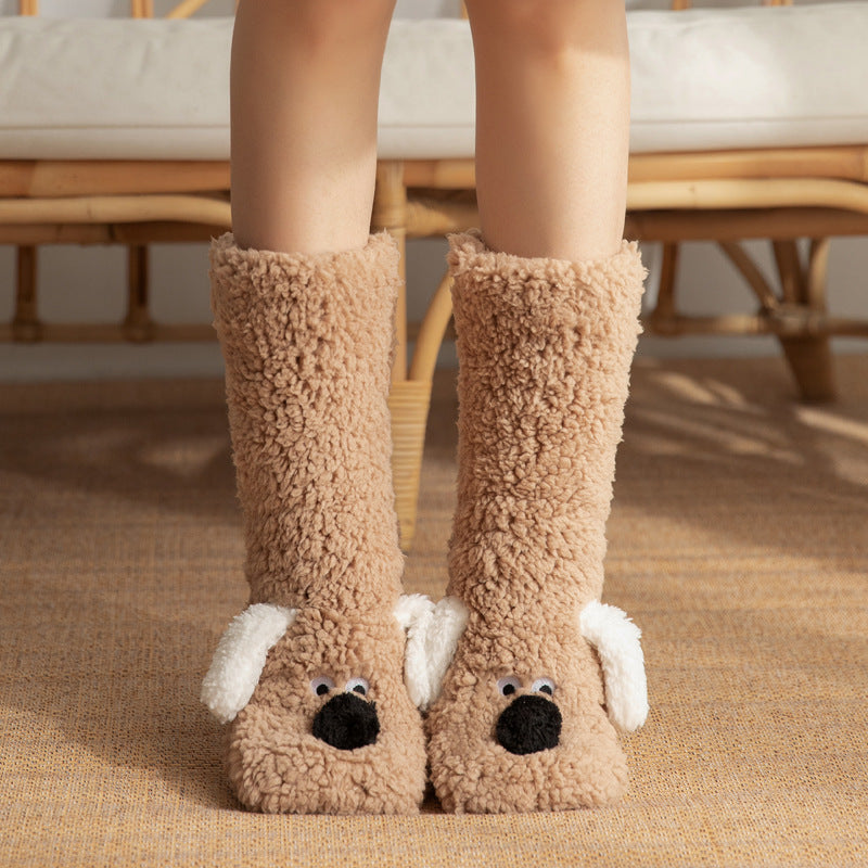 Cute Cartoon Dog Floor Socks Winter Warm Non-slip