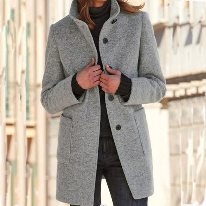 Fashion Stand Collar Woolen Coat With Pockets