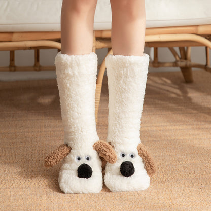Cute Cartoon Dog Floor Socks Winter Warm Non-slip