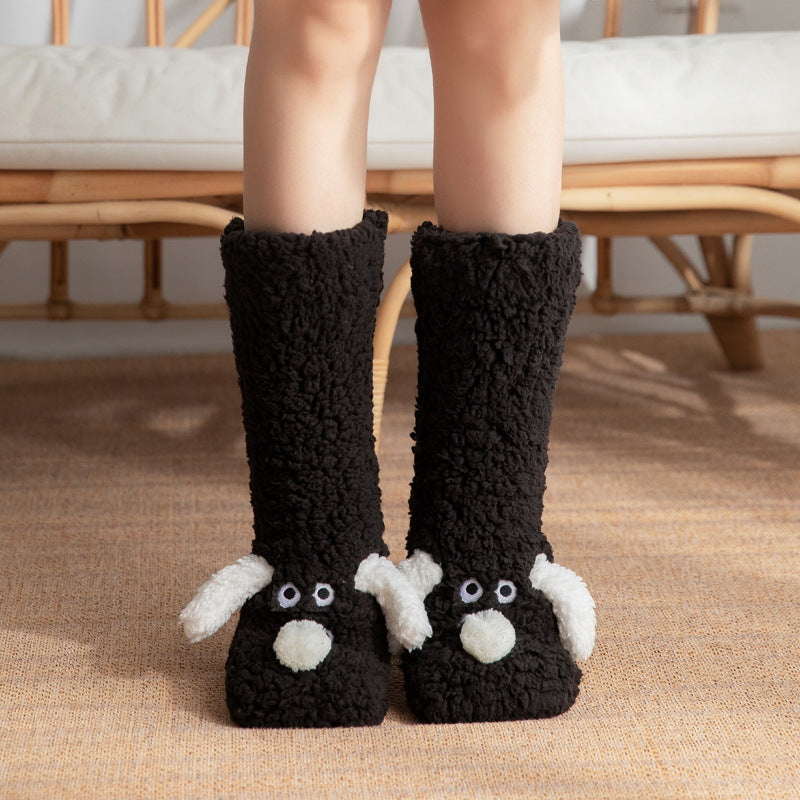Cute Cartoon Dog Floor Socks Winter Warm Non-slip